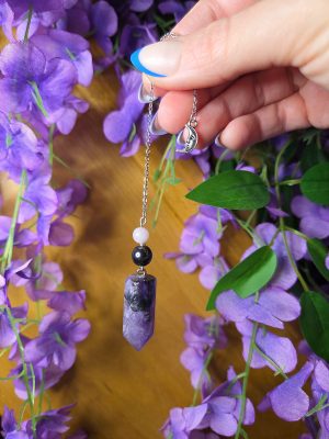 Pendule Améthyste, Hématite, Quartz rose & lune argentée