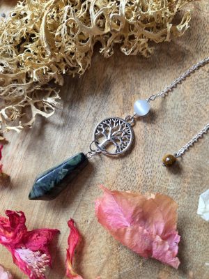Pendule Jaspe kambaba, Sélénite, Œil de Tigre & arbre de vie argenté