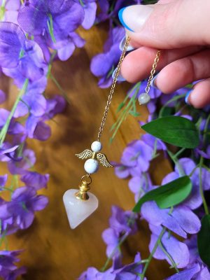 Pendule Quartz rose, Howlite, Labradorite & ange doré