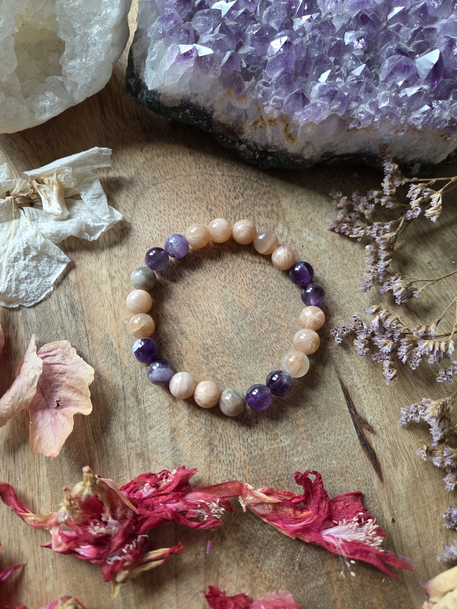 Bracelet Pierre de lune, Améthyste - Intuition & Apaisement – Image 3