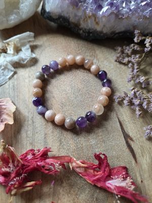 Bracelet Pierre de lune, Améthyste – Intuition & Apaisement