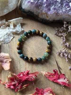 Bracelet Agate mousse, Œil de Tigre – Ancrage & Abondance