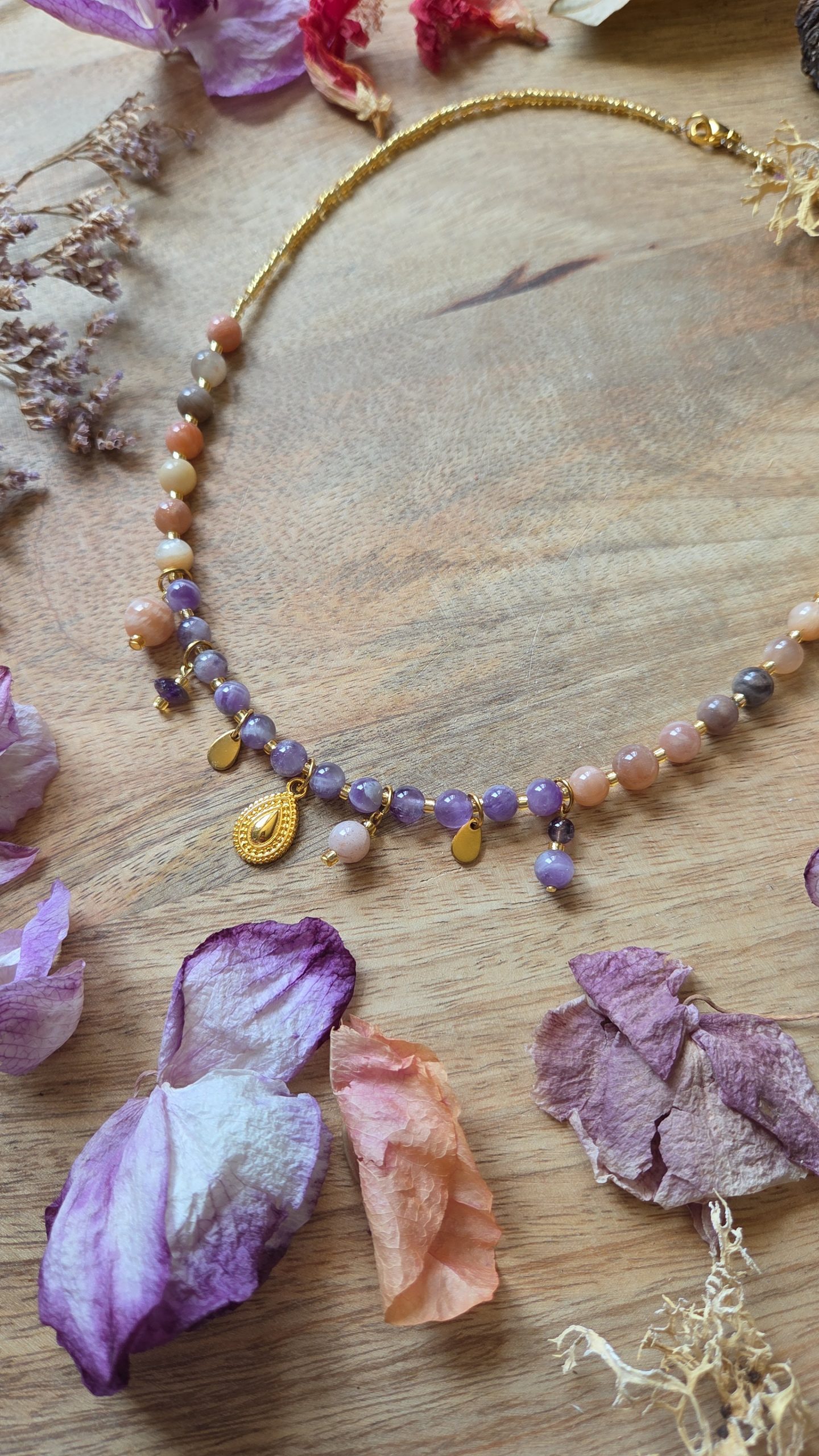 Collier breloques grigri - Améthyste & Pierre de lune – Image 2