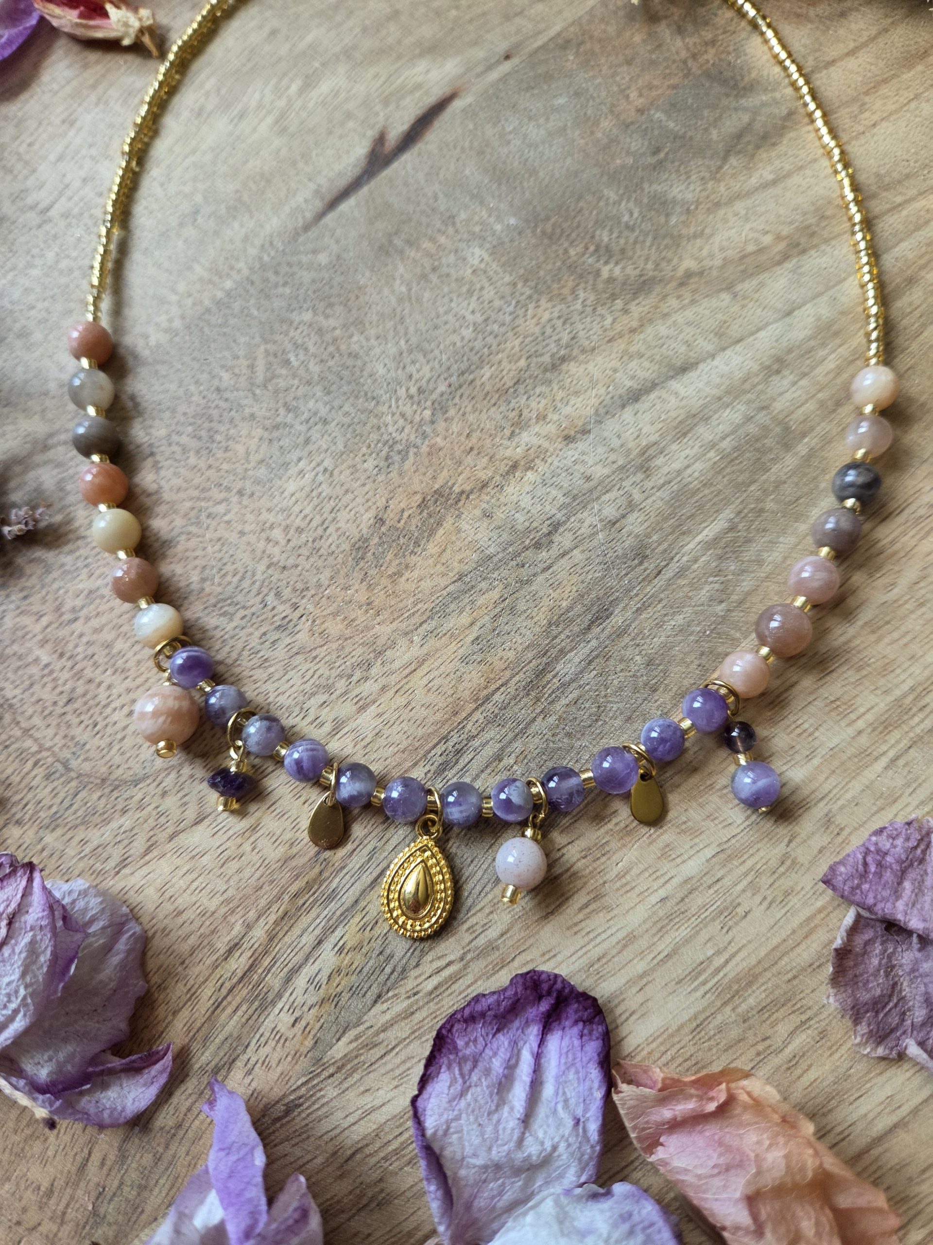 Collier breloques grigri - Améthyste & Pierre de lune – Image 3