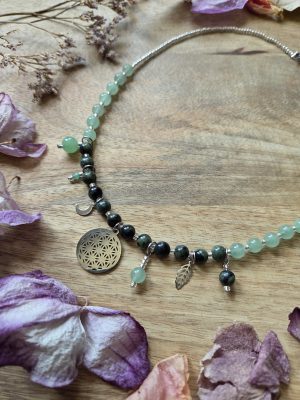 Collier breloques grigri – Jaspe kambaba & Aventurine