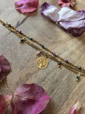 Bracelet multi rangs Arbre de vie « Lâche prise et avance » – Rubis zoïsite
