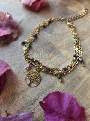 Bracelet multi rangs Arbre de vie « Lâche prise et avance » – Rubis zoïsite