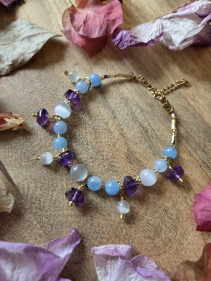 Bracelet « Vibrations célestes » – Angélite, Sélénite & Améthyste
