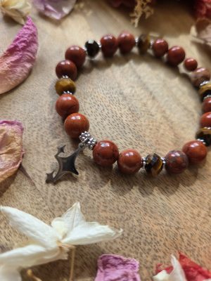 Bracelet Jaspe rouge et Oeil de tigre – Breloque étoile acier inoxydable