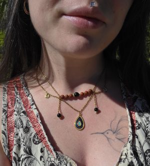 Collier Amulette chaînes acier inoxydable Jaspe rouge Obsidienne [Collection Witchy 🔮]