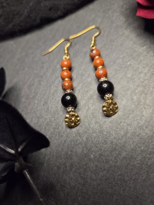 Boucles d&rsquo;oreilles acier inoxydable, Jaspe rouge Obsidienne [Collection Witchy 🔮]