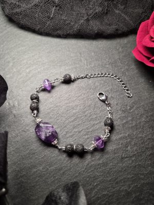 Bracelet sorcière acier inoxydable Améthyste Pierre de lave [Collection Witchy 🔮]
