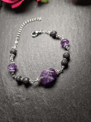 Bracelet sorcière acier inoxydable Améthyste Pierre de lave [Collection Witchy 🔮]
