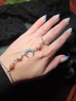 Chaîne de main sorcière lune acier inoxydable Pierre de lune [Collection Witchy 🔮]