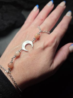 Chaîne de main sorcière lune acier inoxydable Pierre de lune [Collection Witchy 🔮]