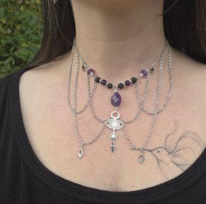 Collier Oeil multi chaînes acier inoxydable Améthyste Pierre de lave [Collection Witchy 🔮]