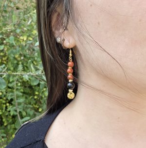 Boucles d&rsquo;oreilles acier inoxydable, Jaspe rouge Obsidienne [Collection Witchy 🔮]